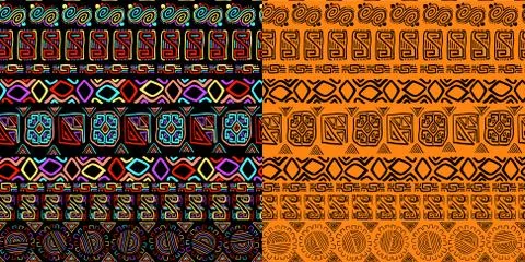 Set of seamless background ethnic hand drawn colorful pattern. Stock Illustration