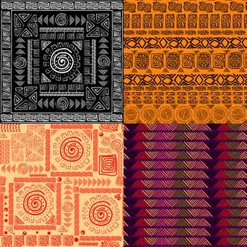 Set of seamless background ethnic hand drawn colorful pattern. 스톡 일러스트