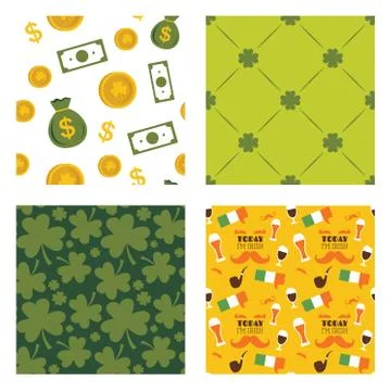 Set of seamless background patterns for St Patricks Day. Perfect for wallpape Stock Illustration