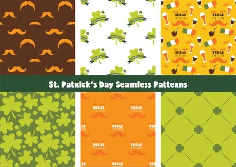 Set of seamless background patterns for St Patrick s Day. Perfect for wallpap Stock Illustration