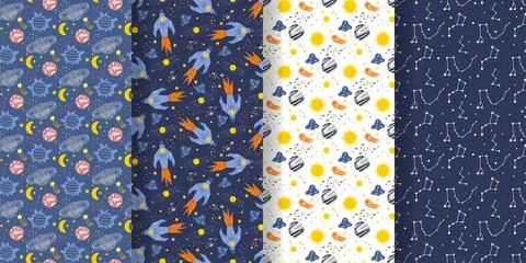 Set seamless backgrounds on theme of space and universe Illustrazione stock