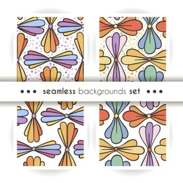 Set of seamless backgrounds, vector patterns with floral made of simple doodl Stock Illustration