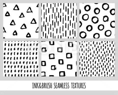 Set of seamless black and white vector free hand doodle textures, dry ...
