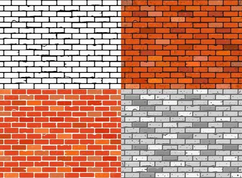 Set Seamless Brick Wall Textures Stock Illustration