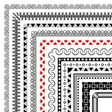 Set seamless brushes with corner elements to create frames Stock Illustration