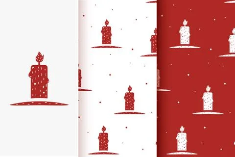 Set of seamless burning candle patterns in flat style. Collection of cards wi Stock Illustration