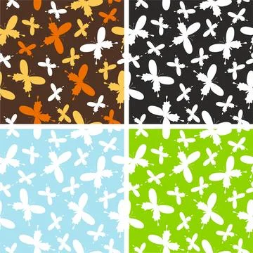 Set of seamless butterfly patterns. Stock Illustration