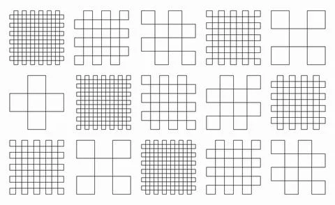 Set of seamless checkered grid patterns with linear geometric designs. Squa.. Stock Illustration