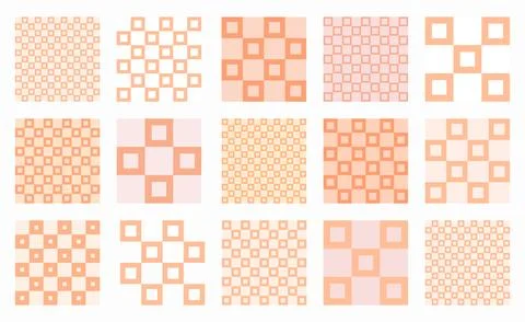 Set of seamless checkered grid patterns in Peach Fuzz tones. Square, block, t Stock Illustration