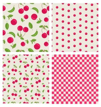 Set seamless cherry pattern Stock Illustration