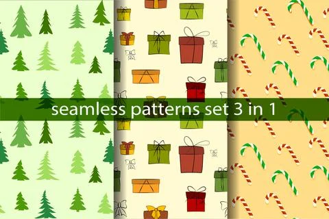 Set of seamless Christmas patterns. For printing on textiles, wallpaper, covers Stock Illustration