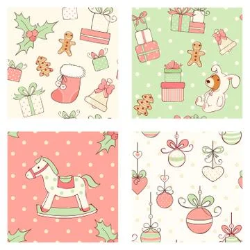 Set of seamless Christmas patterns in retro style Illustrazione stock