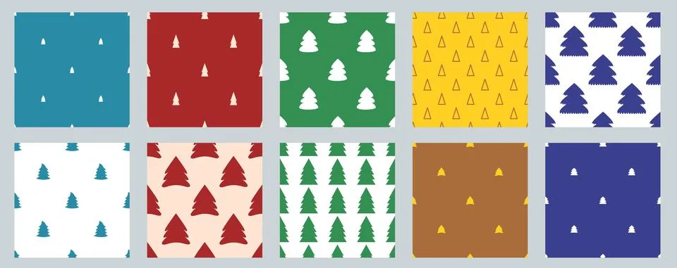 Set of seamless Christmas simple patterns with Christmas trees. Illustrazione stock