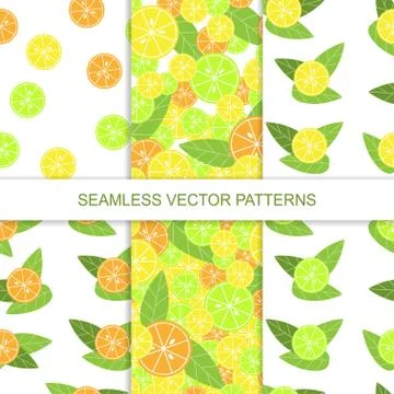 Set of seamless citrus pattern. Lemon pattern. Lime pattern. Orange pattern Illustrazione stock