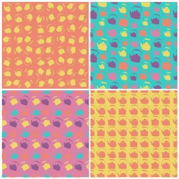 Set of seamless Colorful Pattern with Kettle Stock Illustration