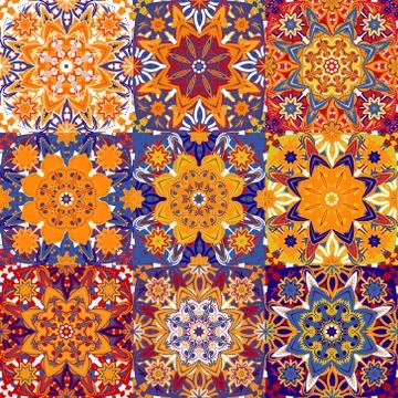 Set of seamless colorful patterns in oriental style. Islam, Arabic, Asian motifs Stock Illustration