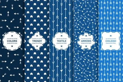 Set of seamless creative arrow patterns - blue design. Vector trendy backgrounds Illustrazione stock