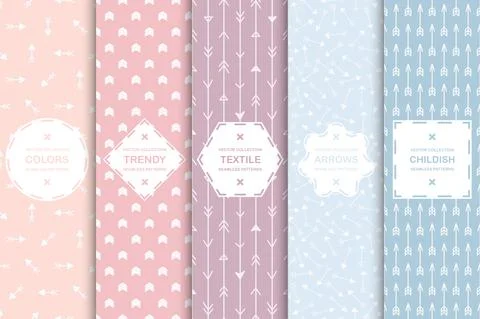Set of seamless creative arrow patterns - delicate design. Vector colorful Иллюстрация