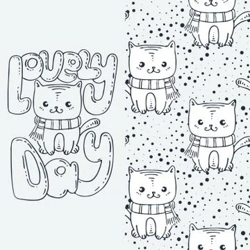 Set of seamless cute childish pattern and doodle cut image with hand drawn cu Illustrazione stock