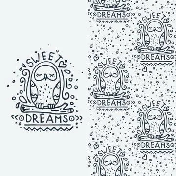 Set of seamless cute childish pattern and doodle cut image with hand drawn cu Illustrazione stock