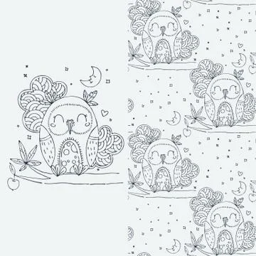 Set of seamless cute childish pattern and doodle cut image with hand drawn cu Illustrazione stock