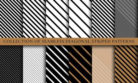 Set of seamless diagonal lines patterns, striped Stock Illustration