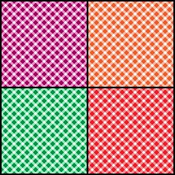 Set of seamless diagonal patterns of squares, diamonds. Random colors. Set... Stock Photos