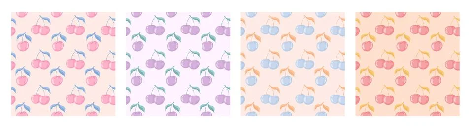 Set seamless different red cherry pattern. Stockillustratie