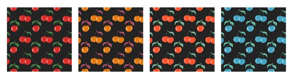 Set seamless different red cherry pattern. Stock Illustration