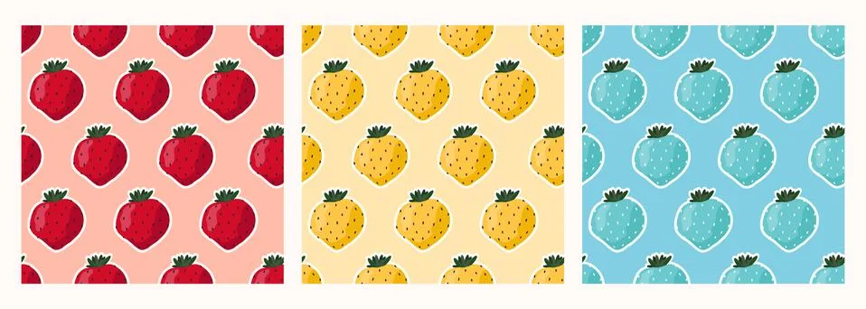 Set seamless different strawberry pattern. Stock Illustration
