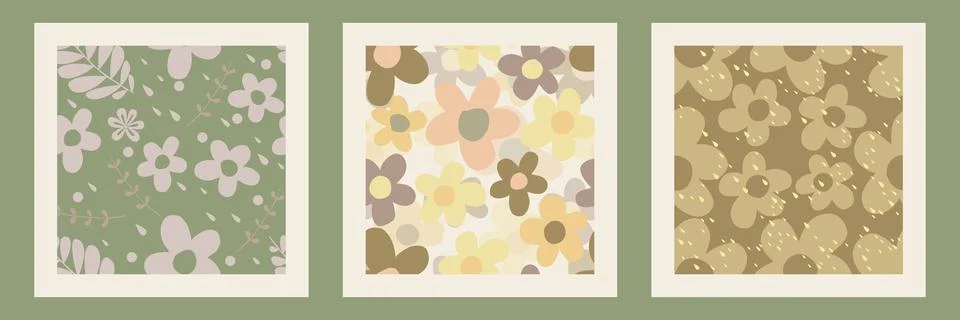 Set of seamless doodle flower pattern background , greeting card Stock Illustration