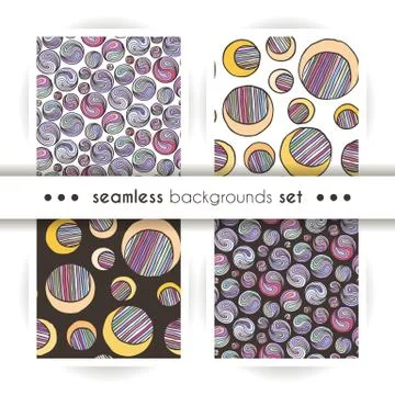 Set of seamless doodle prints of moons or ing-yang Stock Illustration