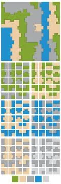 A set of seamless elements for creating a gaming landscape. 库存插图