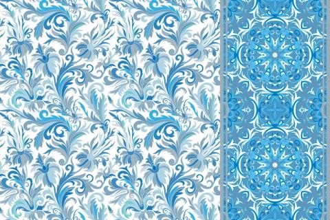 Set of seamless floral pattern and border for design イラスト素材