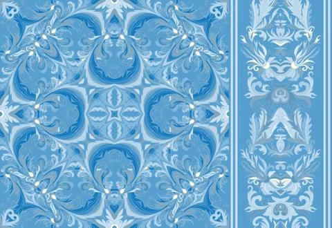 Set of seamless floral pattern and border for design 스톡 일러스트