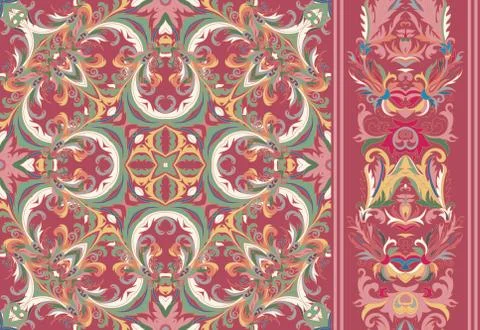 Set of seamless floral pattern and border for design Иллюстрация