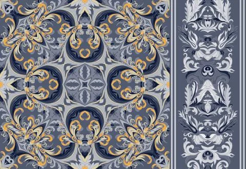 Set of seamless floral pattern and border for design Stock Illustration