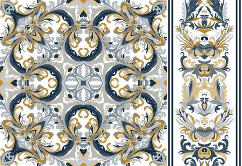 Set of seamless floral pattern and border for design Stock Illustration