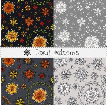 Set of seamless floral pattern. Stock Illustration