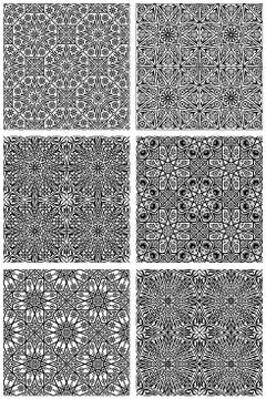 Set of seamless floral patterns with traditional ornament Stock Illustration