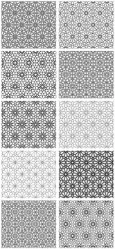 Set of seamless floral patterns with traditional ornament Stock Illustration
