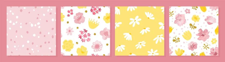 Set of seamless floral patterns. Vector design for textiles, covers,packaging Stock Illustration
