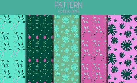A set of seamless flower patterns in a flat style. Vector pattern in the same Stockillustratie