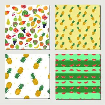Set of seamless fruit pattern Stock Illustration
