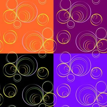 Set seamless geometric pattern stylish, multicolor circles of bright fluorescent Stock Illustration