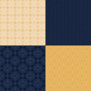 Set of seamless geometric patterns inspired by traditional Chinese ornaments 스톡 일러스트