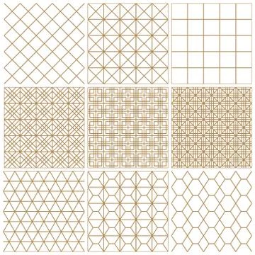 Set of seamless geometric patterns .The lines are brown. Stock Illustration