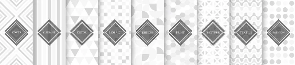 Set of seamless geometric patterns. White and gray mosaic tile endless textures Иллюстрация