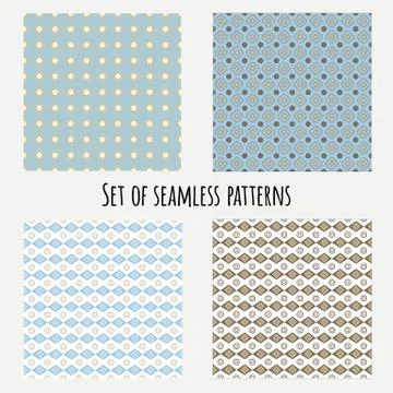 Set of seamless geometric vector patterns. Abstract background. Brown and blu Stock Illustration