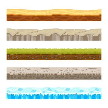 Set of seamless ground border frame, game background cartoon landscape in s.. Stock Illustration